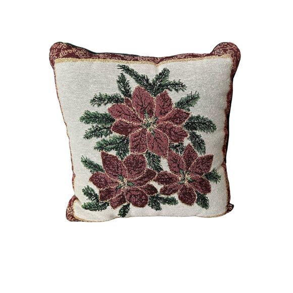 Christmas Poinsettia Pillow 16in x 16in - Picture 1 of 3